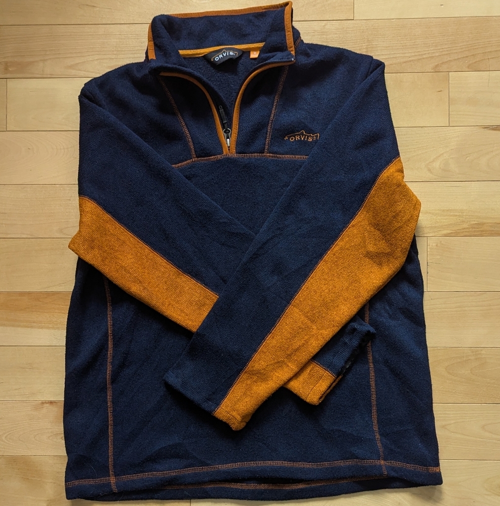 Orvis Navy Quarter-Zip Sweater w/ Orange Trim | Classic Pullover